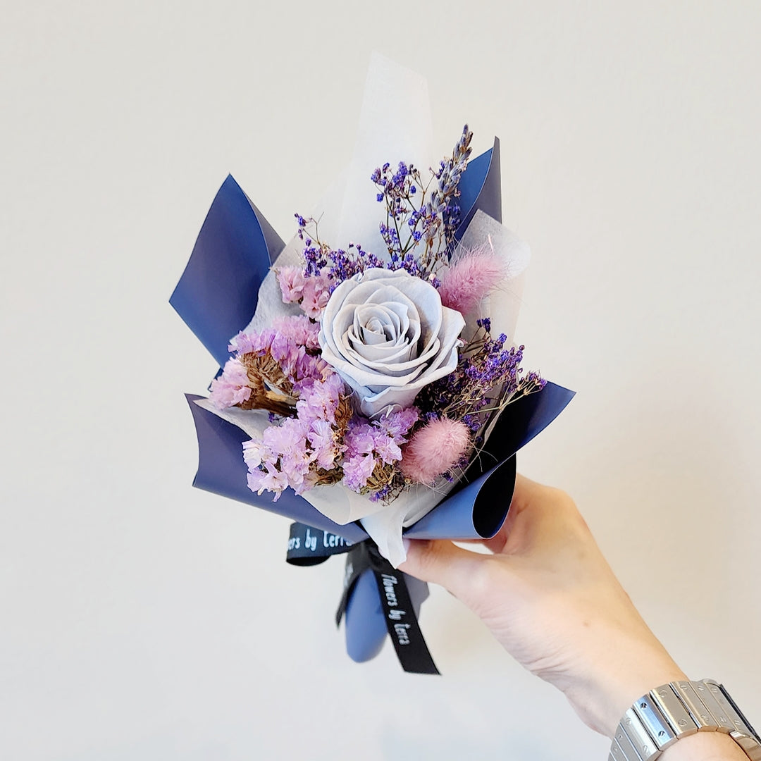 Preserved Single Rose Dusty Blue