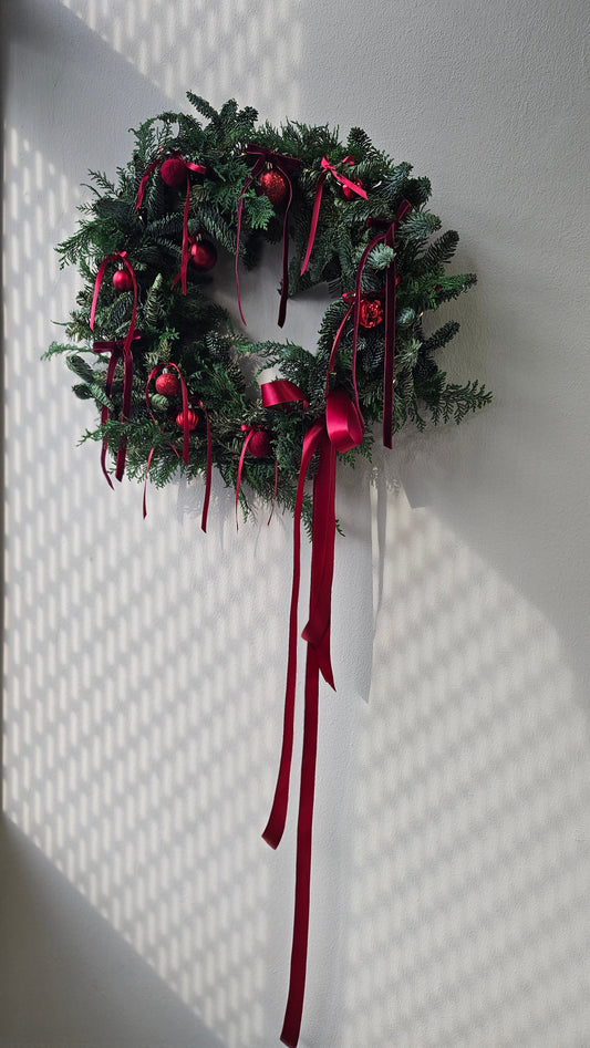 Fresh Pine Christmas Wreath Coquette and Ribbons Trend