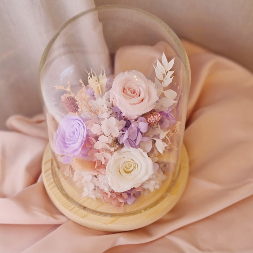 Eternal Affection - Belljar with LED Lights Preserved and Dried Flowers