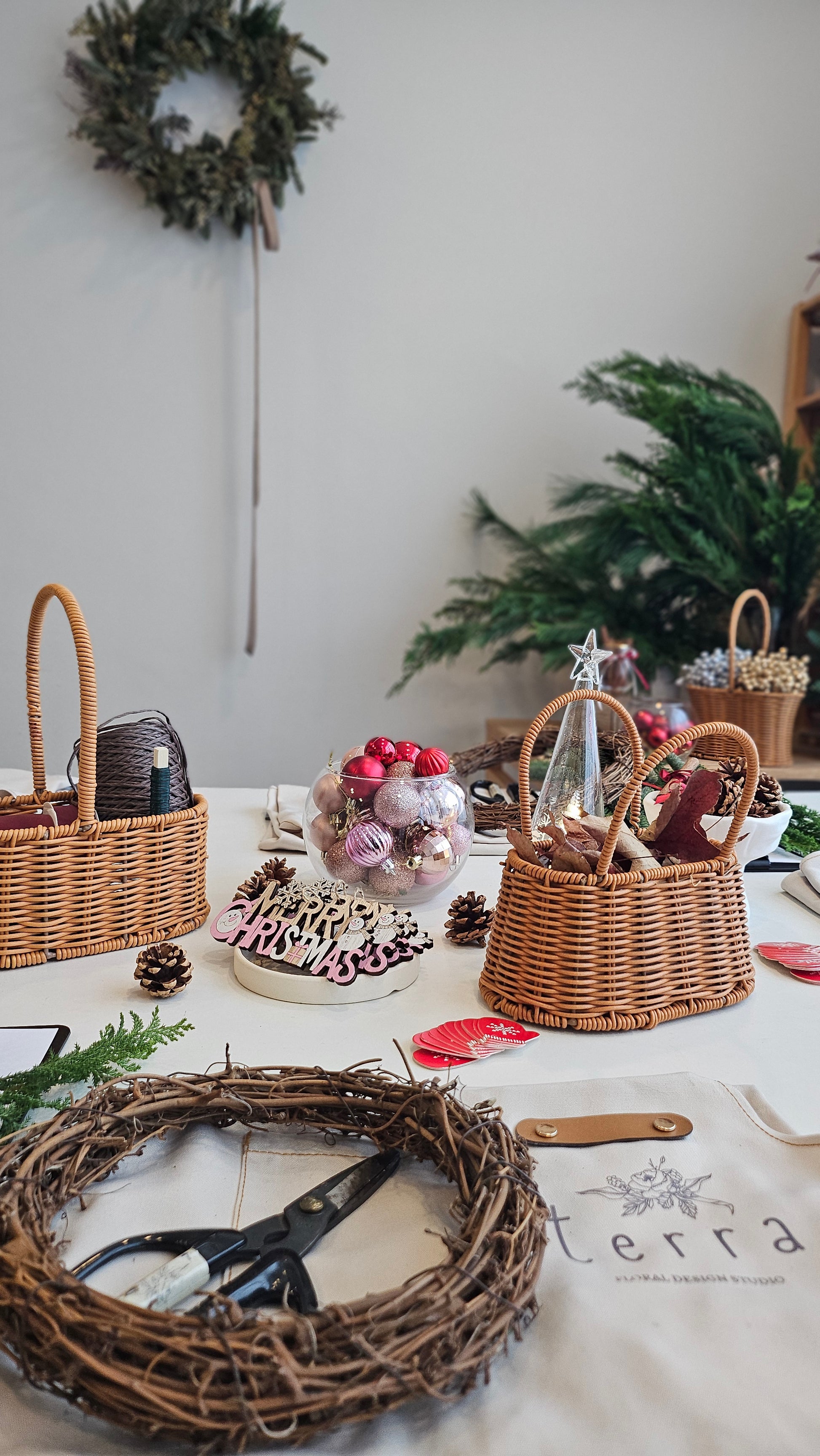 Christmas Wreath Workshop Table Set Up
