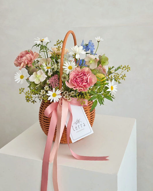 Gentle Dawn Basket Mother’s Day flower basket in pastel tones

