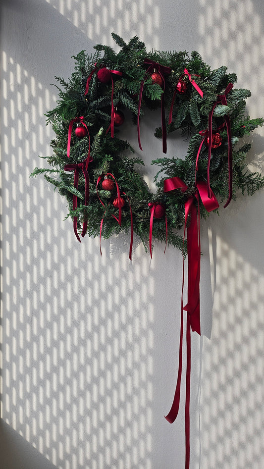 Fresh Pine Christmas Wreath Coquette and Ribbons Trend