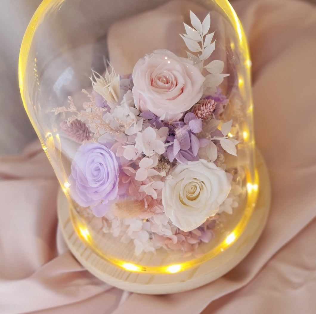 Eternal Affection - Belljar with LED Lights Preserved and Dried Flowers