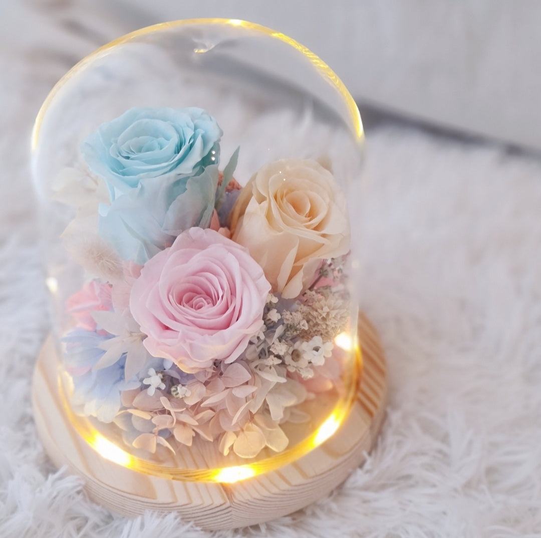 Eternal Affection - Belljar with LED Lights Preserved and Dried Flowers